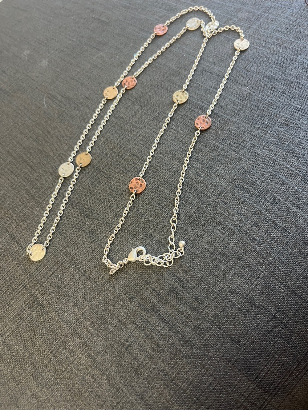 Tri-Tone Disks Gold, Silver and  Copper Necklace - Women's Jewelry